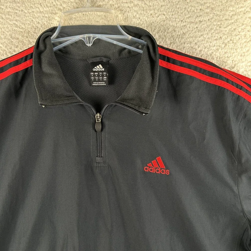 Adidas Jacket Mens Medium 1/4 Zip Windbreaker Pullover 3 Stripes Athletic Y2K